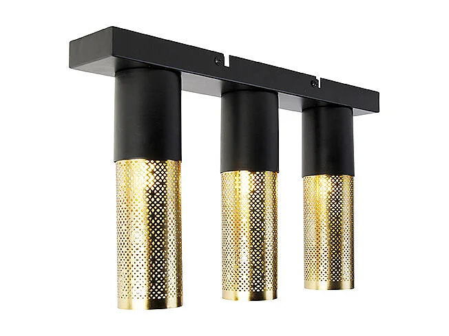 Plafonnier industriel noir avec or oblong 3 lumières - Raspi