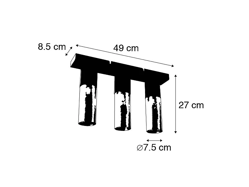 Plafonnier industriel noir avec or oblong 3 lumières - Raspi