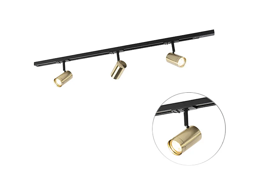 Système sur rail intelligent noir avec or monophasé 3 lumières avec WiFi GU10 - Jeana