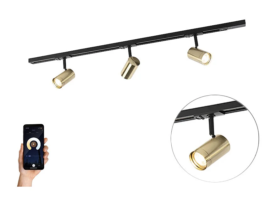 Système sur rail intelligent noir avec or monophasé 3 lumières avec WiFi GU10 - Jeana