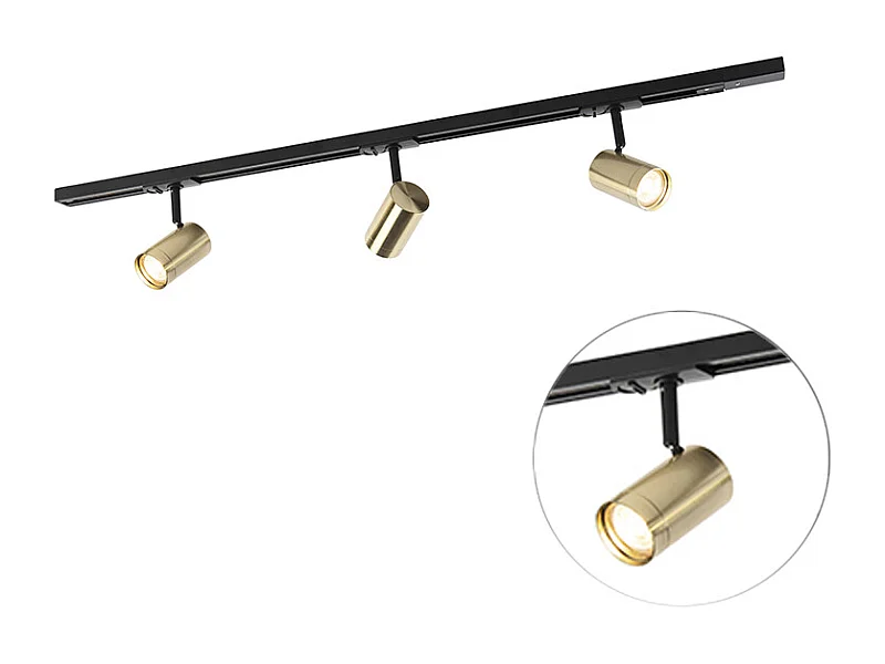 Système sur rail intelligent noir avec or monophasé 3 lumières avec WiFi GU10 - Jeana