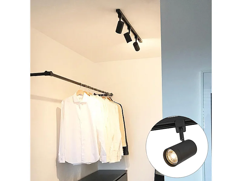 Système sur rail moderne monophasé avec 3 spots noirs - Jeana