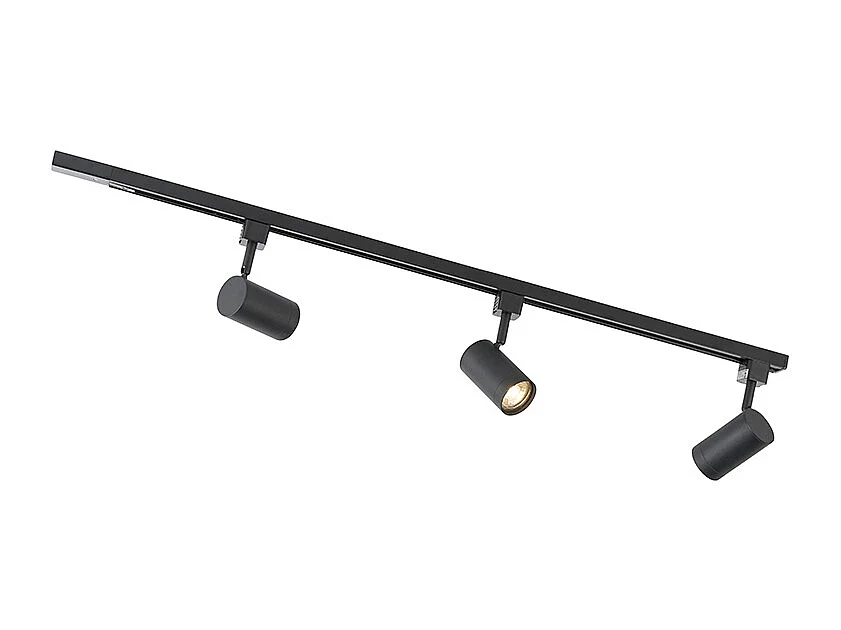 Système d'éclairage sur rail moderne avec 3 spots noirs 1 phase - Iconic Jeana
