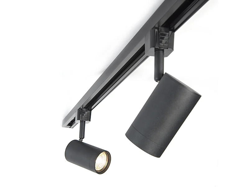 Système d'éclairage sur rail moderne avec 3 spots noirs 1 phase - Iconic Jeana