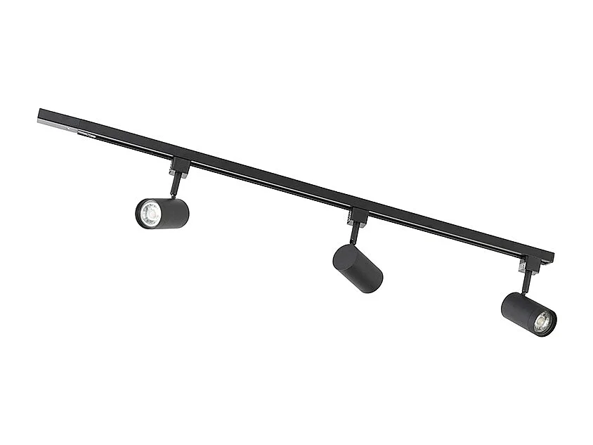 Système d'éclairage sur rail moderne avec 3 spots noirs 1 phase - Iconic Jeana
