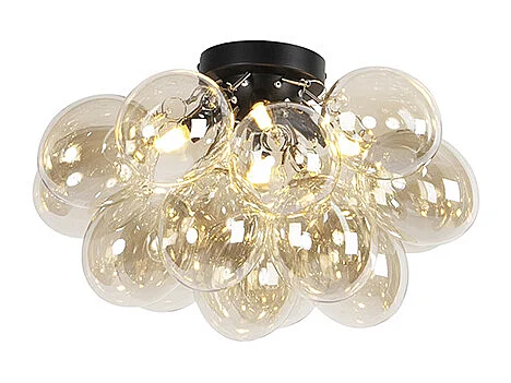 Plafonnier design noir avec verre ambre 4 lampes - Uvas