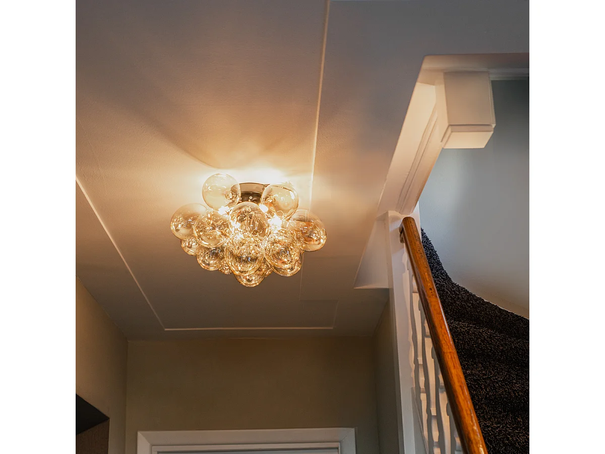 Plafonnier design noir avec verre ambre 4 lampes - Uvas