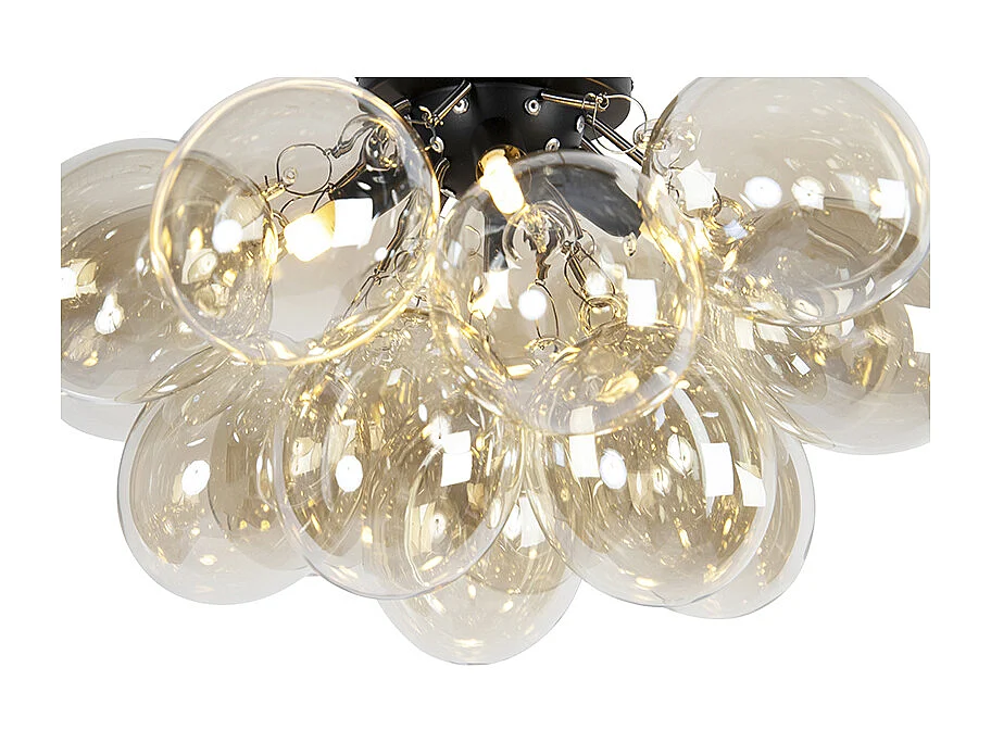 Plafonnier design noir avec verre ambre 4 lampes - Uvas