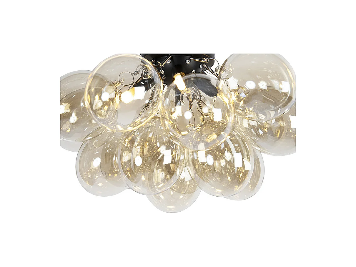 Plafonnier design noir avec verre ambré 4 lumières - Uvas