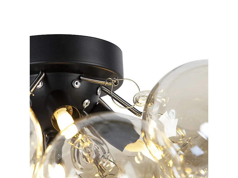 Plafonnier design noir avec verre ambré 4 lumières - Uvas