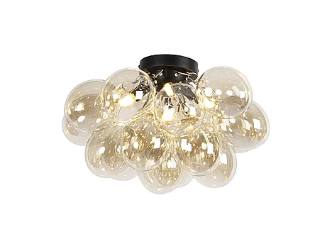 Plafonnier design noir avec verre ambre 4 lampes - Uvas