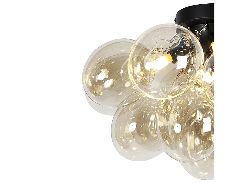 Plafonnier design noir avec verre ambré 4 lumières - Uvas