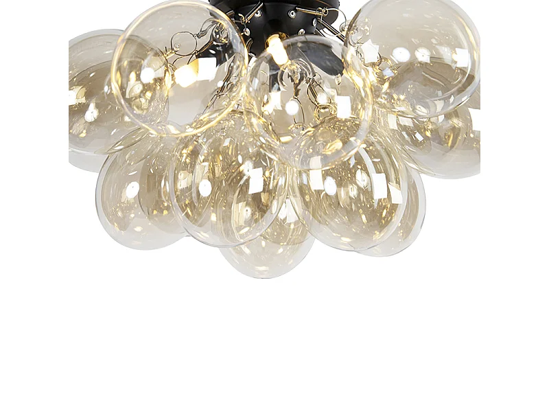 Plafonnier design noir avec verre ambré 4 lumières - Uvas