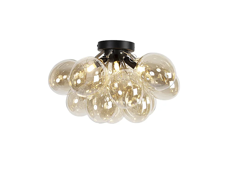 Plafonnier design noir avec verre ambré 4 lumières - Uvas