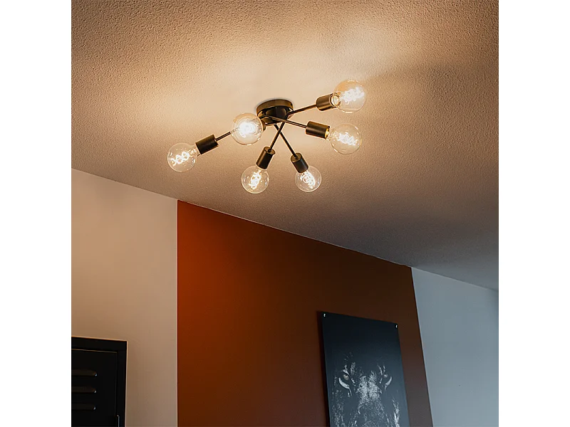 Plafonnier design noir 6 lumières - Sputnik