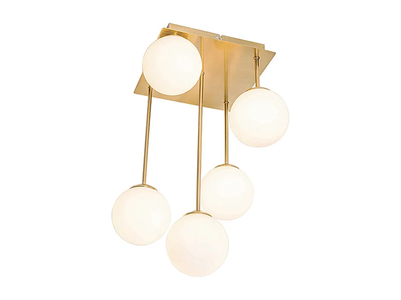 Plafonnier moderne doré avec verre opale 5 lumières - Athènes