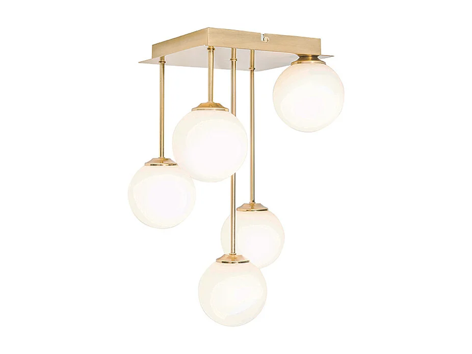 Plafonnier moderne or avec verre opale 5 lumières - Athènes