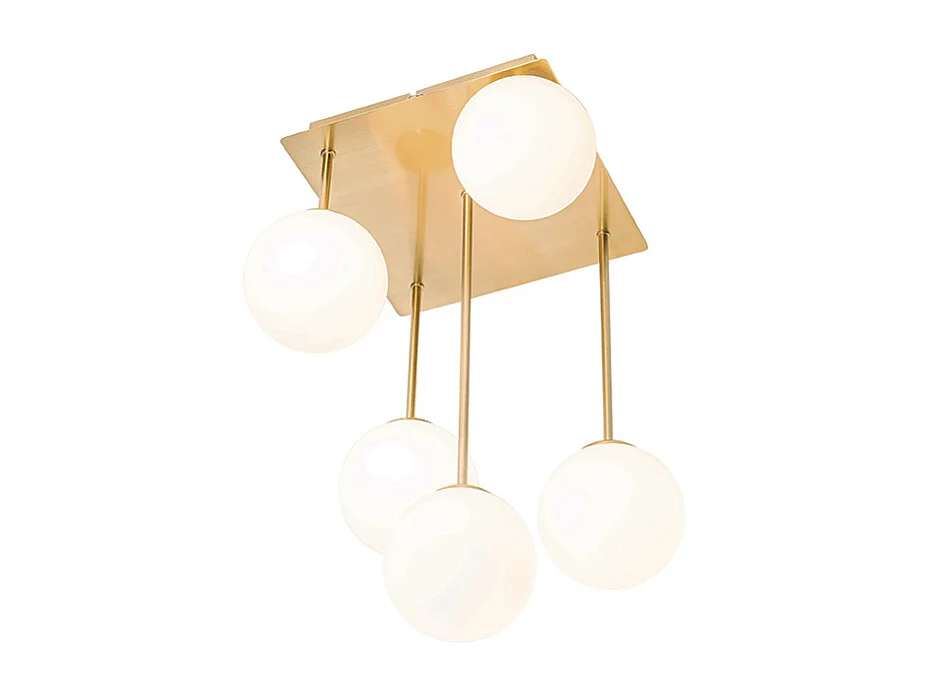 Plafonnier moderne doré avec verre opale 5 lumières - Athènes