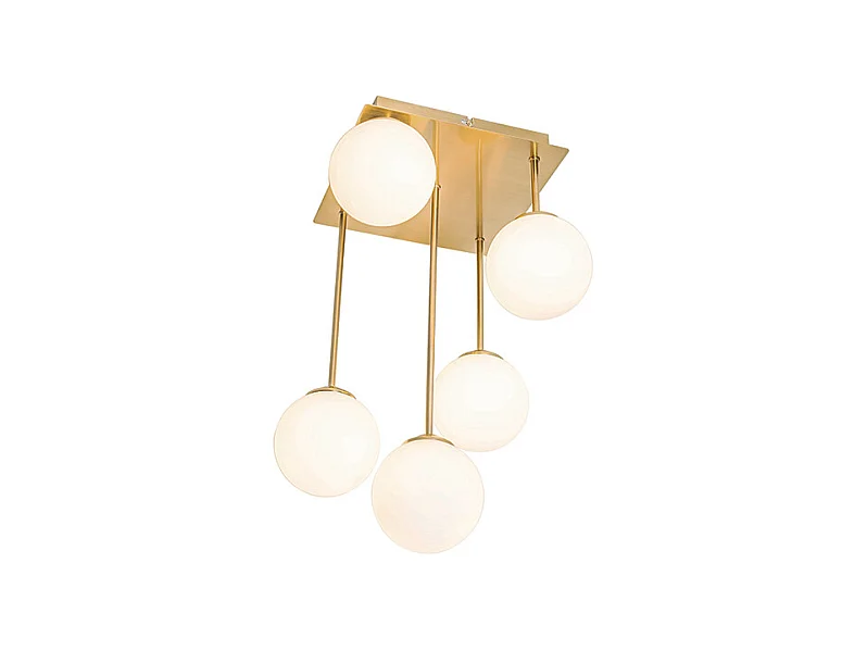 Plafonnier moderne or avec verre opale 5 lumières - Athènes