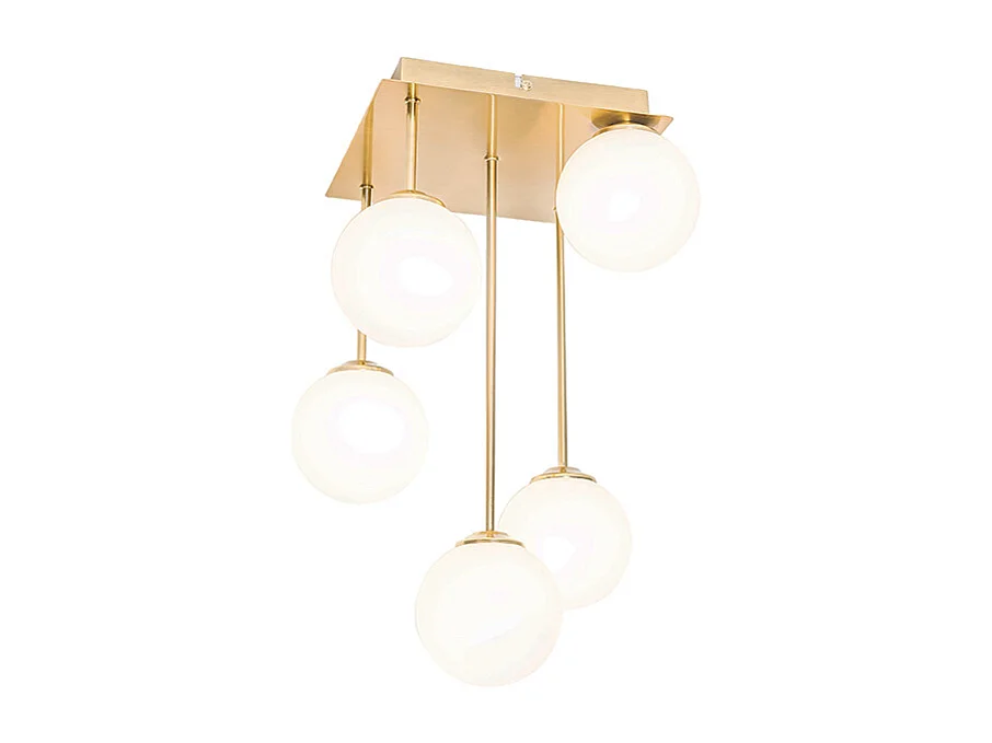 Plafonnier moderne doré avec verre opale 5 lumières - Athènes