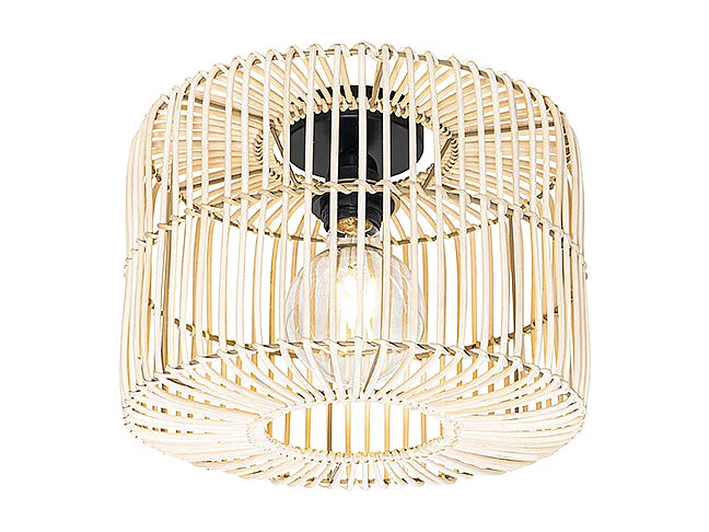 Plafonnier oriental noir avec rotin - Maud