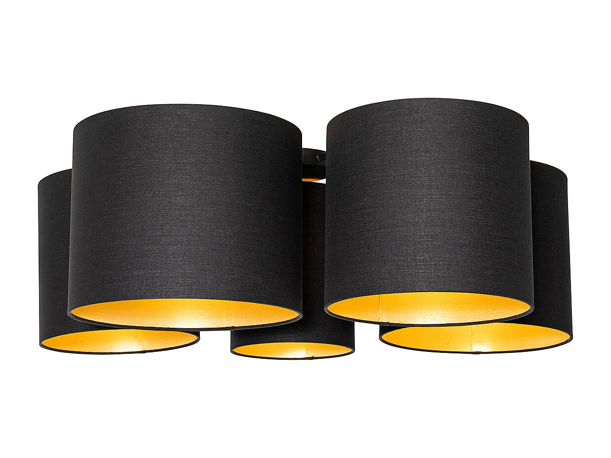 Plafonnier noir avec intérieur doré 5 lumières - Multidrum