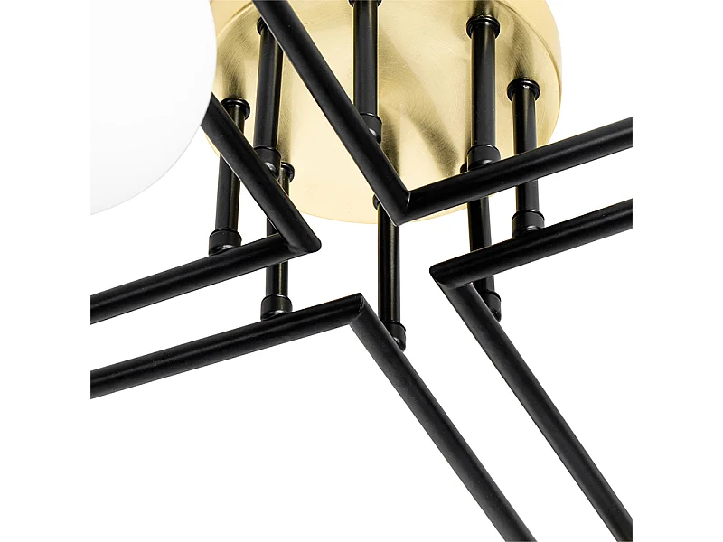 Plafonnier noir avec or et verre opale 8 lumières - Lynn