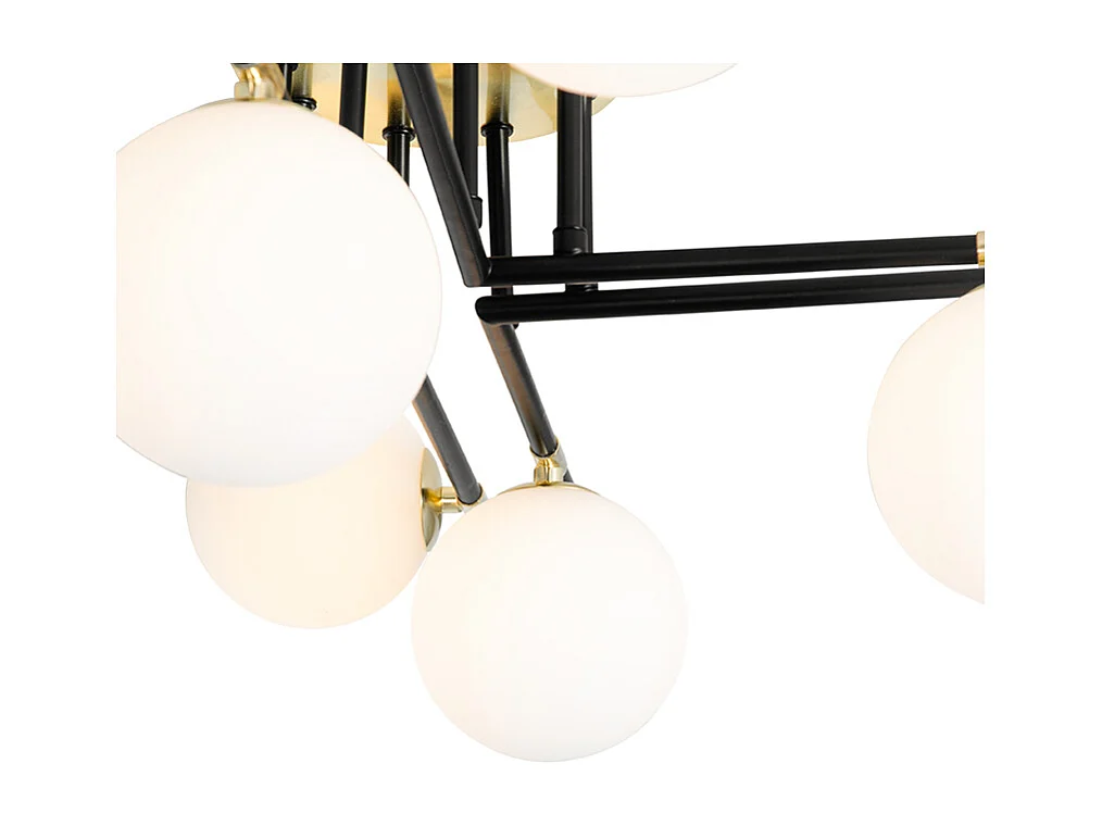 Plafonnier noir avec or et verre opale 8 lumières - Lynn