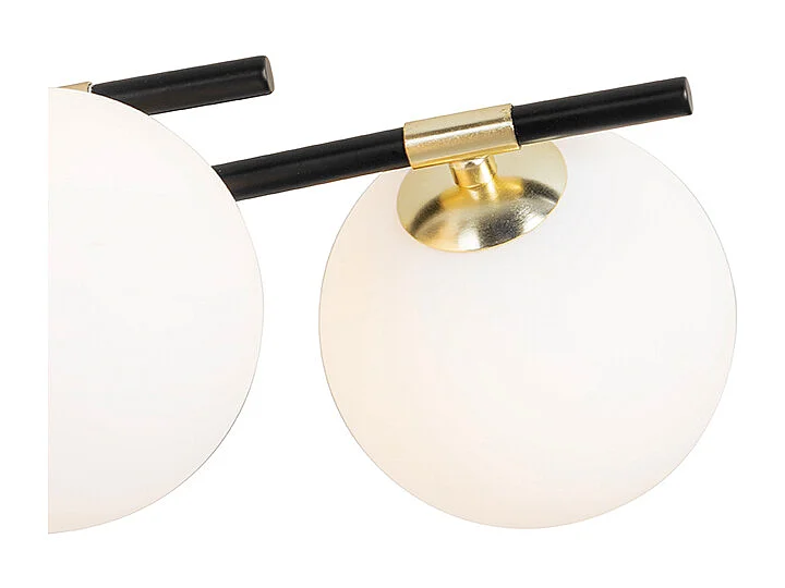 Plafonnier noir avec verre opale et or 8 lumières - Lynn