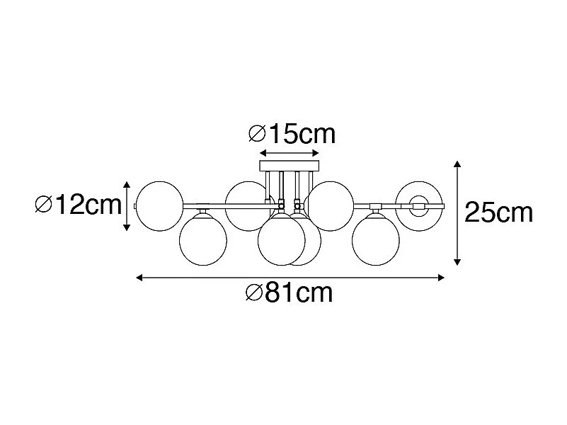 Plafonnier noir avec verre opale et or 8 lumières - Lynn