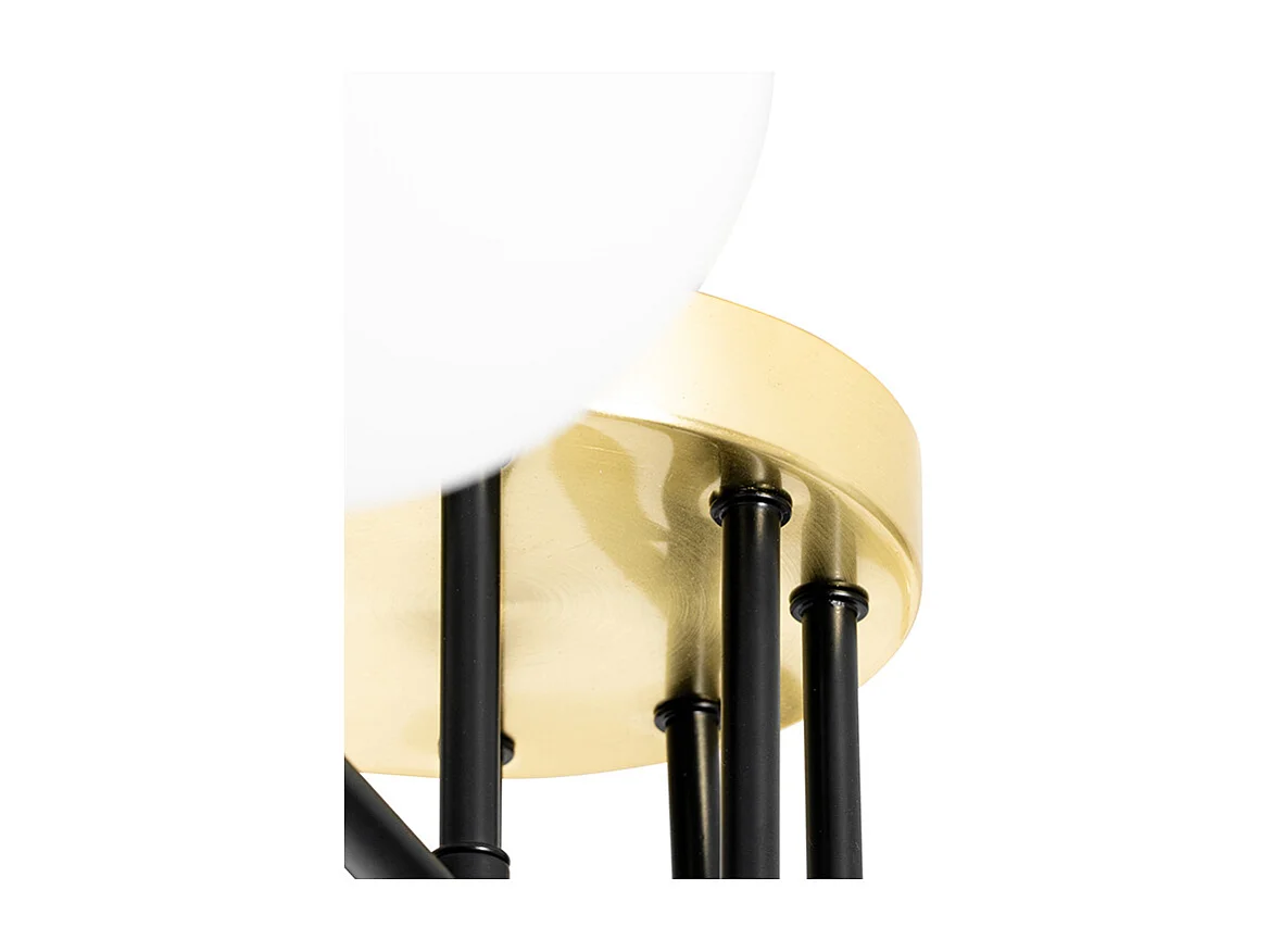 Plafonnier noir avec verre opale et or 8 lumières - Lynn
