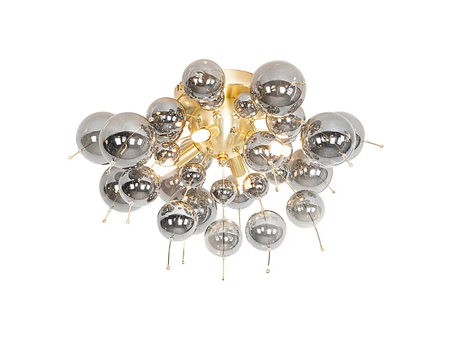 Plafonnier design laiton avec verre fumé 4 lumières - Explode