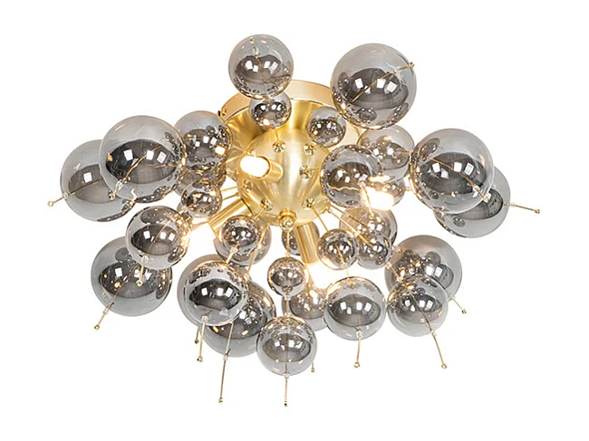 Plafonnier design en laiton avec verre fumé 4 lumières - Explode