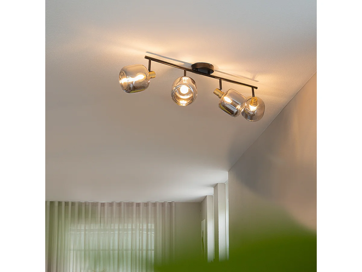 Spot de plafond noir avec or et verre fumé 4 lumières - Zuzanna