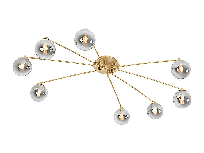 Plafonnier moderne or 8 lumières avec verre fumé - Athènes