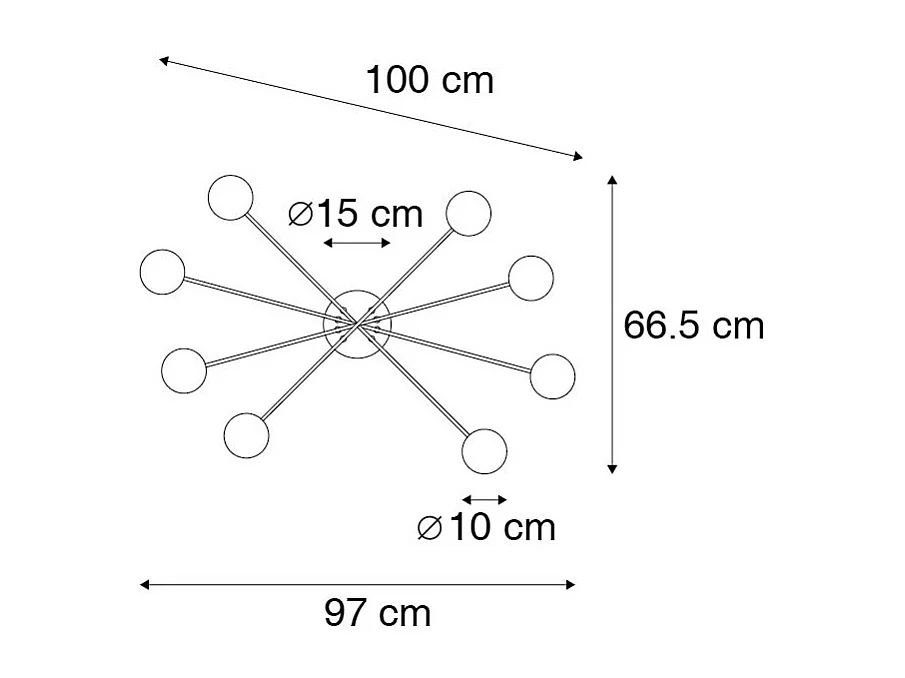 Plafonnier moderne or 8 lumières avec verre fumé - Athènes