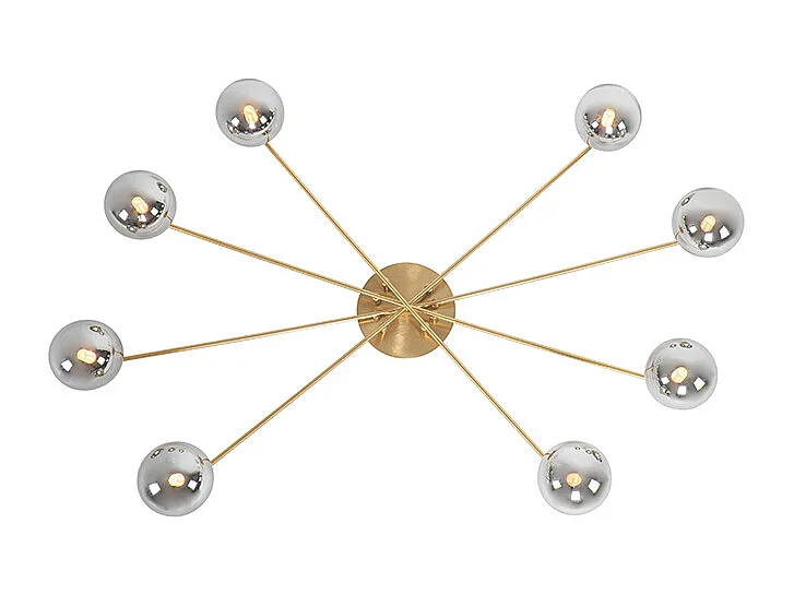 Plafonnier moderne or 8 lumières avec verre fumé - Athènes