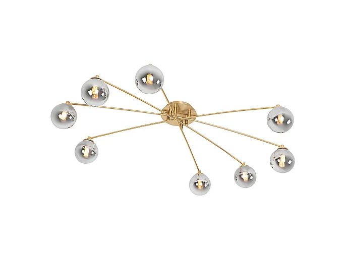 Plafonnier moderne or 8 lumières avec verre fumé - Athènes