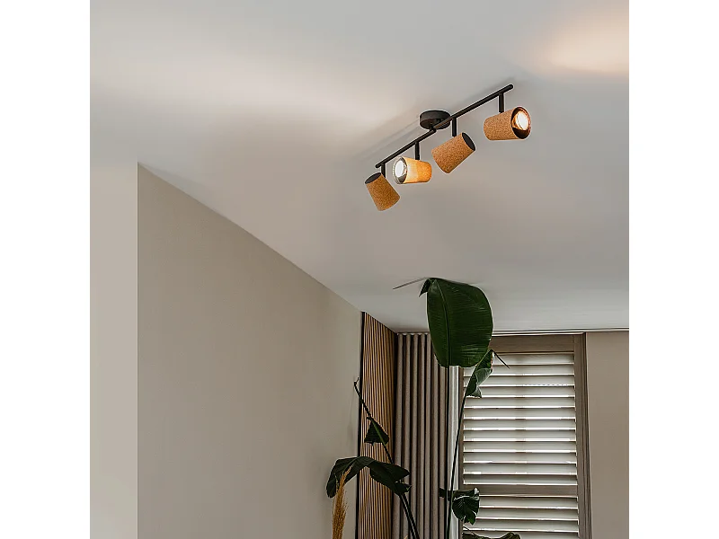 Spot de plafond noir avec abat-jour en liège réglable à 4 lumières - Corky