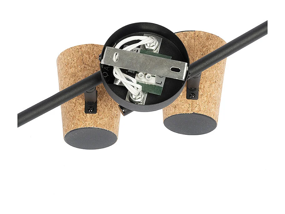 Spot de plafond noir avec abat-jour en liège réglable à 4 lumières - Corky