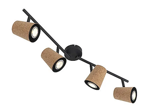 Spot encastré de plafond noir avec abat-jour en liège 4 lumières orientables - Corky