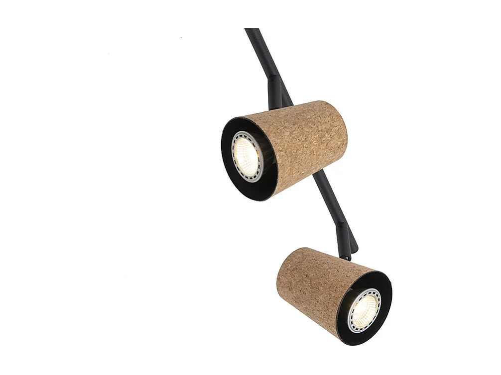 Spot encastré de plafond noir avec abat-jour en liège 4 lumières orientables - Corky