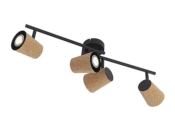 Spot encastré de plafond noir avec abat-jour en liège 4 lumières orientables - Corky
