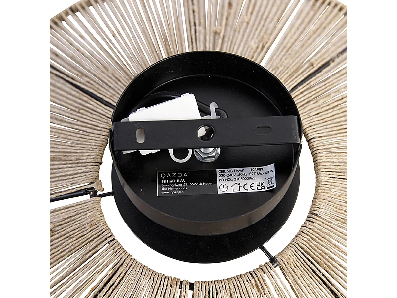 Plafonnier rustique noir avec corde Sacha