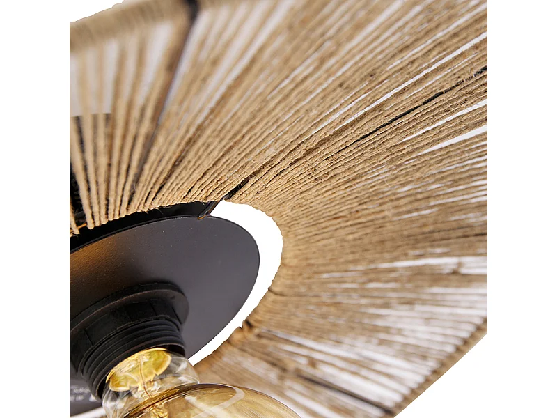 Plafonnier rustique noir avec corde Sacha