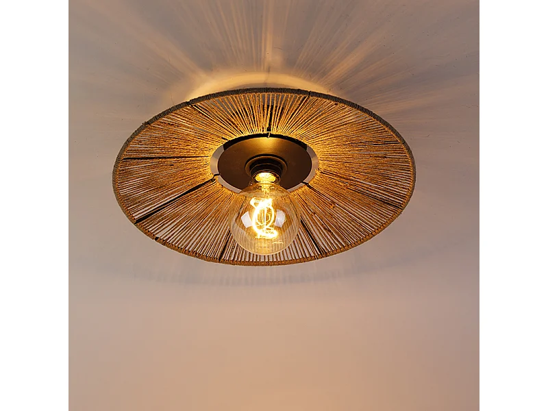 Plafonnier rustique noir avec corde Sacha