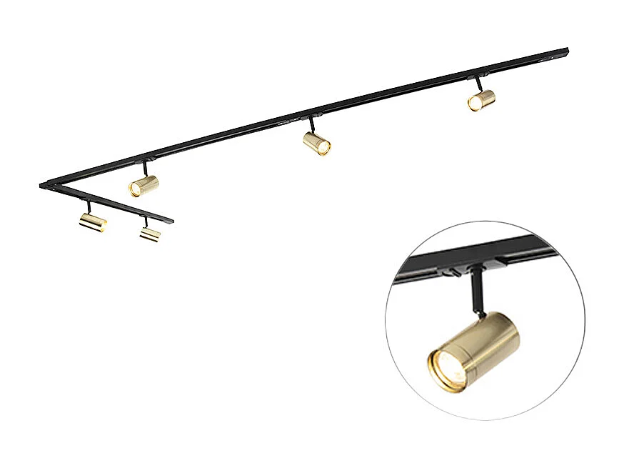Système sur rail intelligent noir avec or 1-phase 5-lumières incl. Wifi GU10 - Jeana