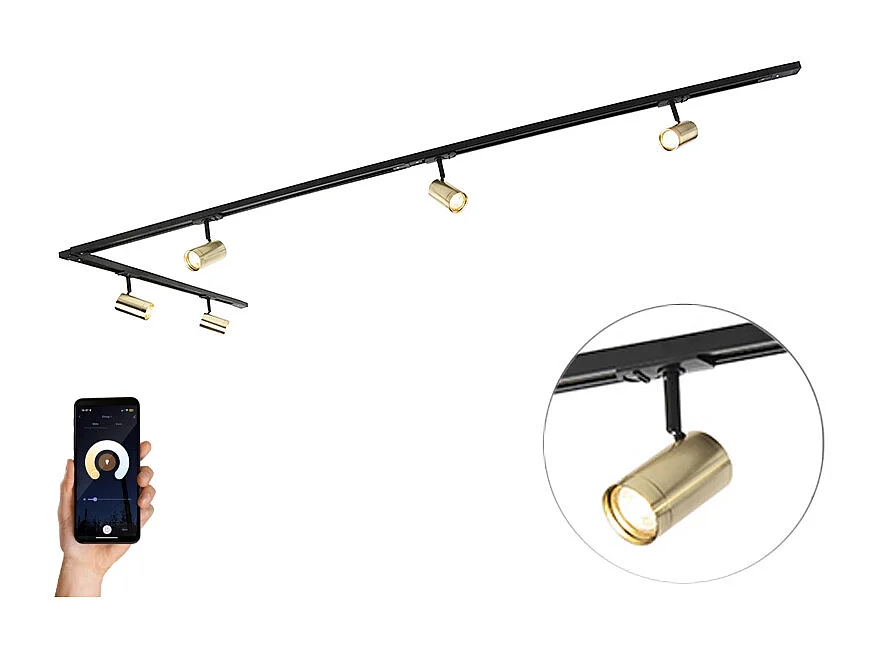 Système sur rail intelligent noir avec or 1-phase 5-lumières incl. Wifi GU10 - Jeana
