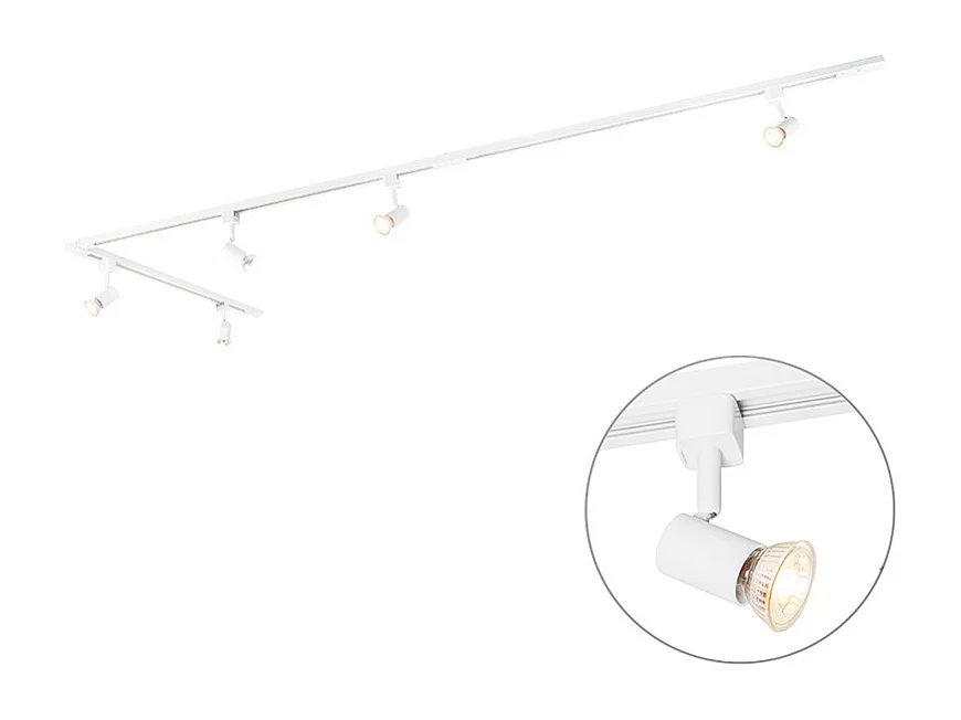 Système d'éclairage sur rail intelligent blanc monophasé 5 lumières avec WiFi GU10 - Iconic Jeany