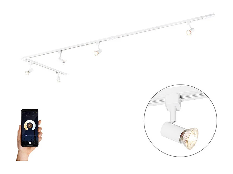 Système d'éclairage sur rail intelligent blanc monophasé 5 lumières avec WiFi GU10 - Iconic Jeany